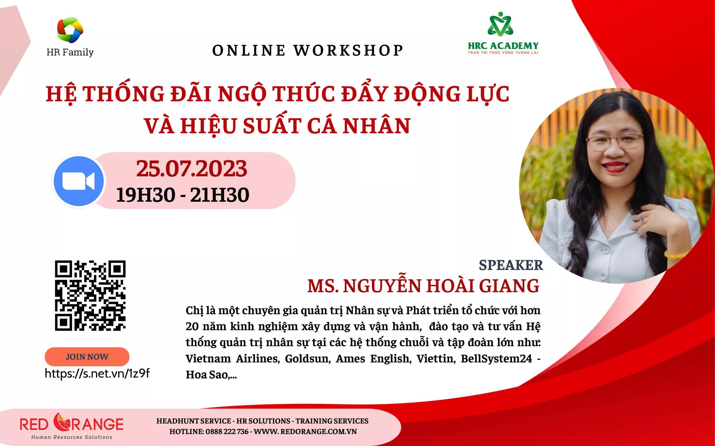 ONLINE WORKSHOP 25/07/23: HỆ THỐNG ĐÃI NGỘ THÚC ĐẨY ĐỘNG LỰC VÀ HIỆU SUẤT CÁ NHÂN