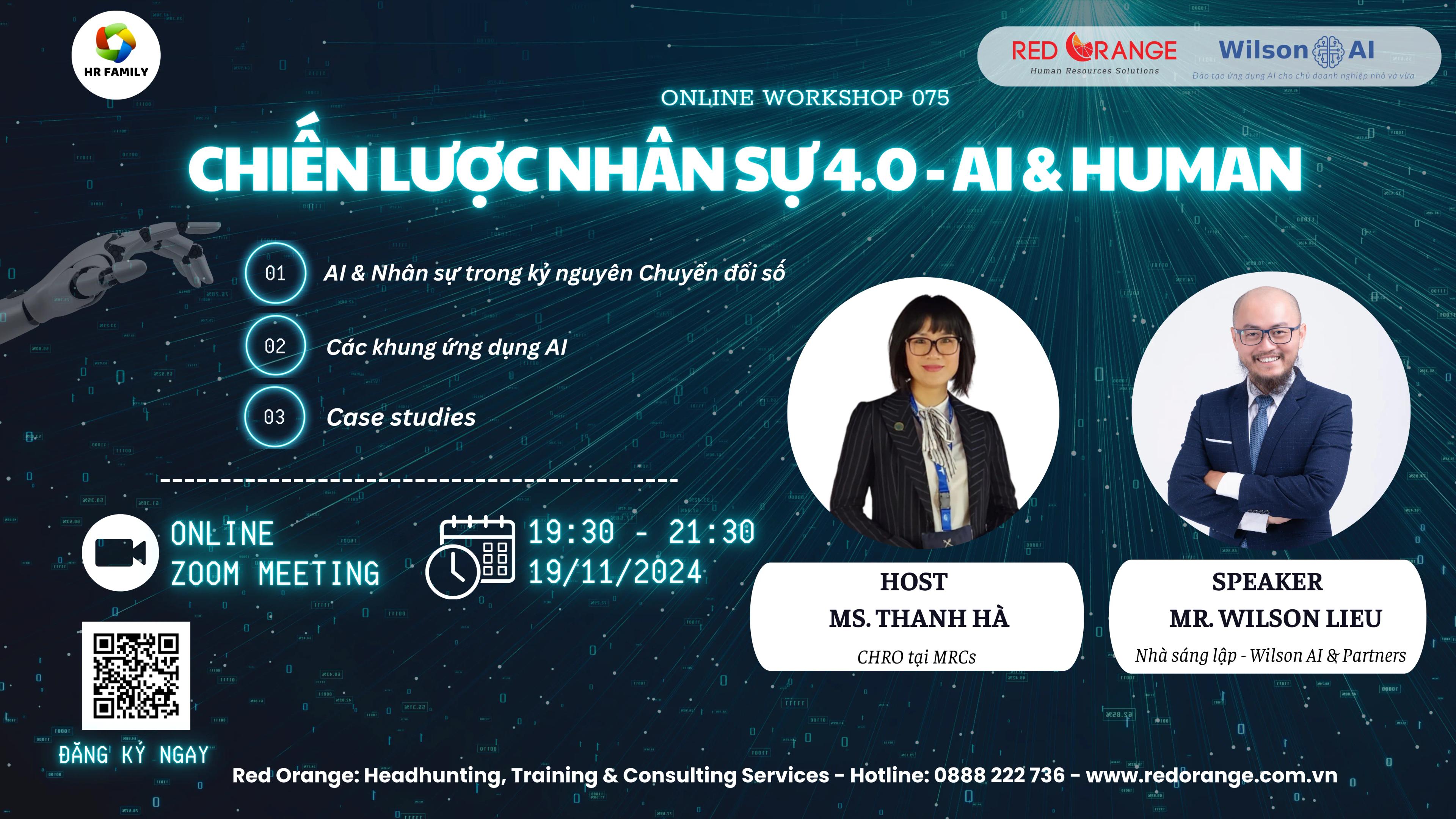 ONLINE WORKSHOP - SỐ 075: CHIẾN LƯỢC NHÂN SỰ 4.0: AI & HUMAN