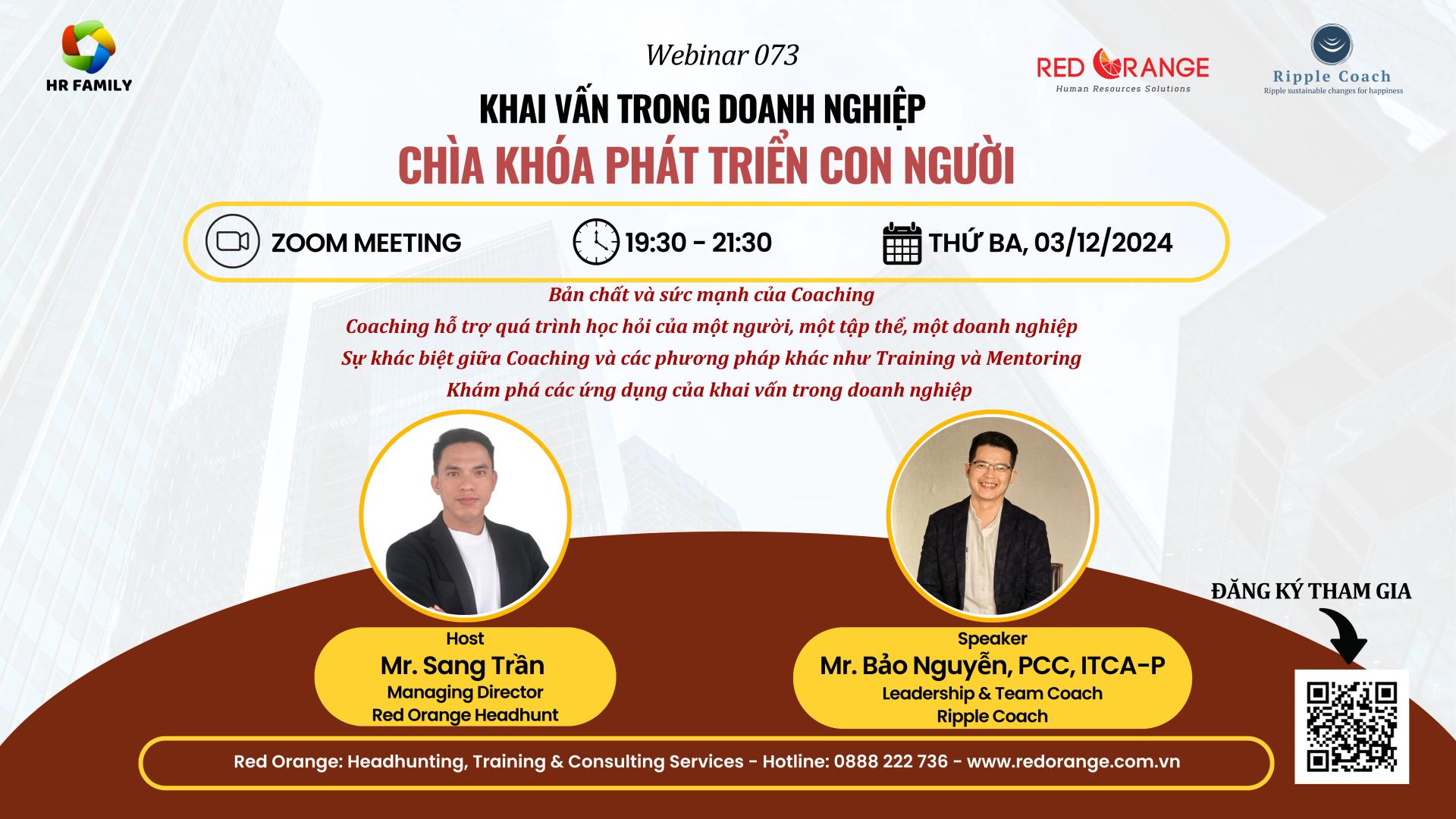 WEBINAR - SỐ 073: KHAI VẤN TRONG DOANH NGHIỆP - CHÌA KHÓA PHÁT TRIỂN CON NGƯỜI