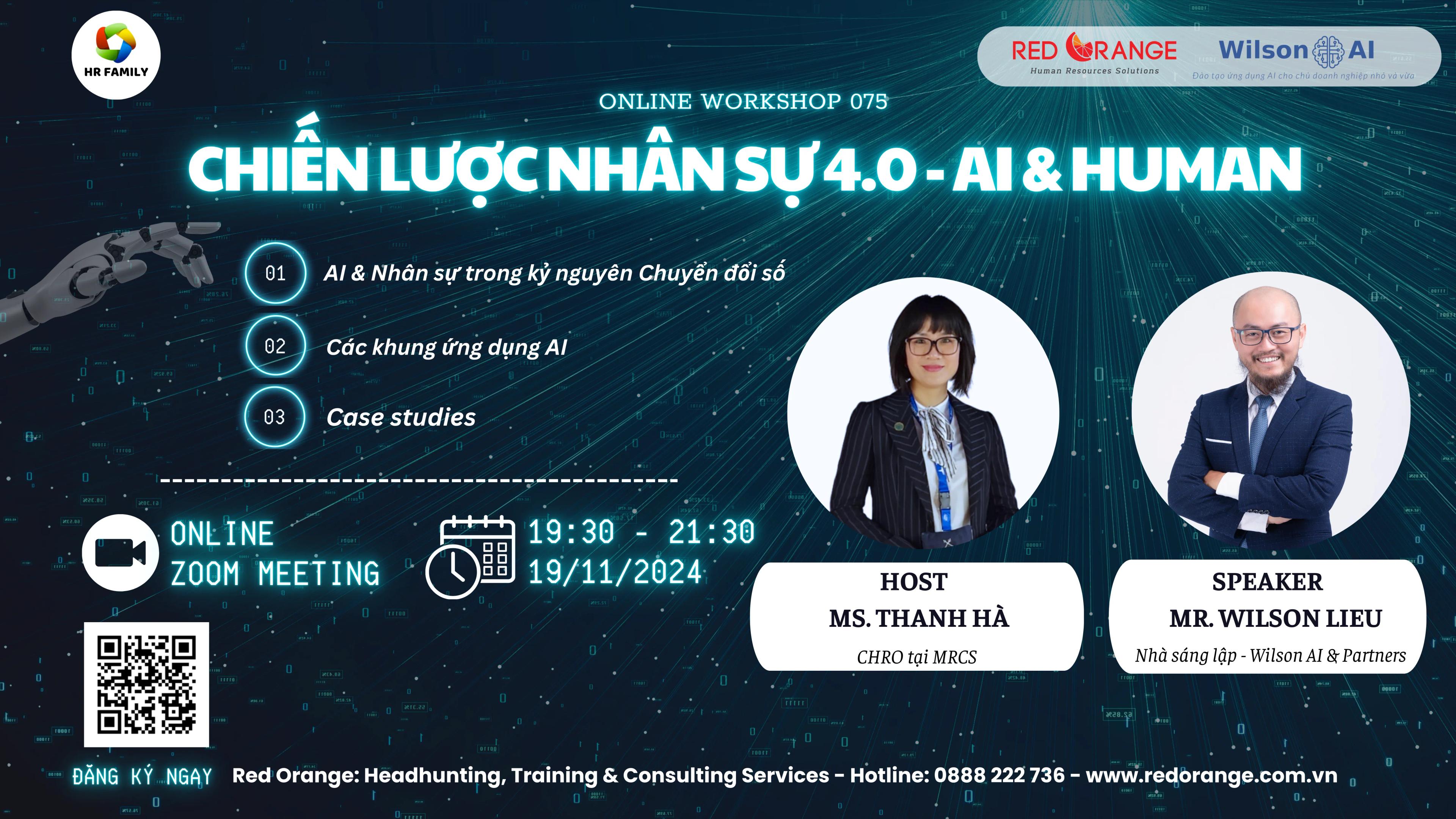 ONLINE WORKSHOP - SỐ 075: CHIẾN LƯỢC NHÂN SỰ 4.0: AI & HUMAN