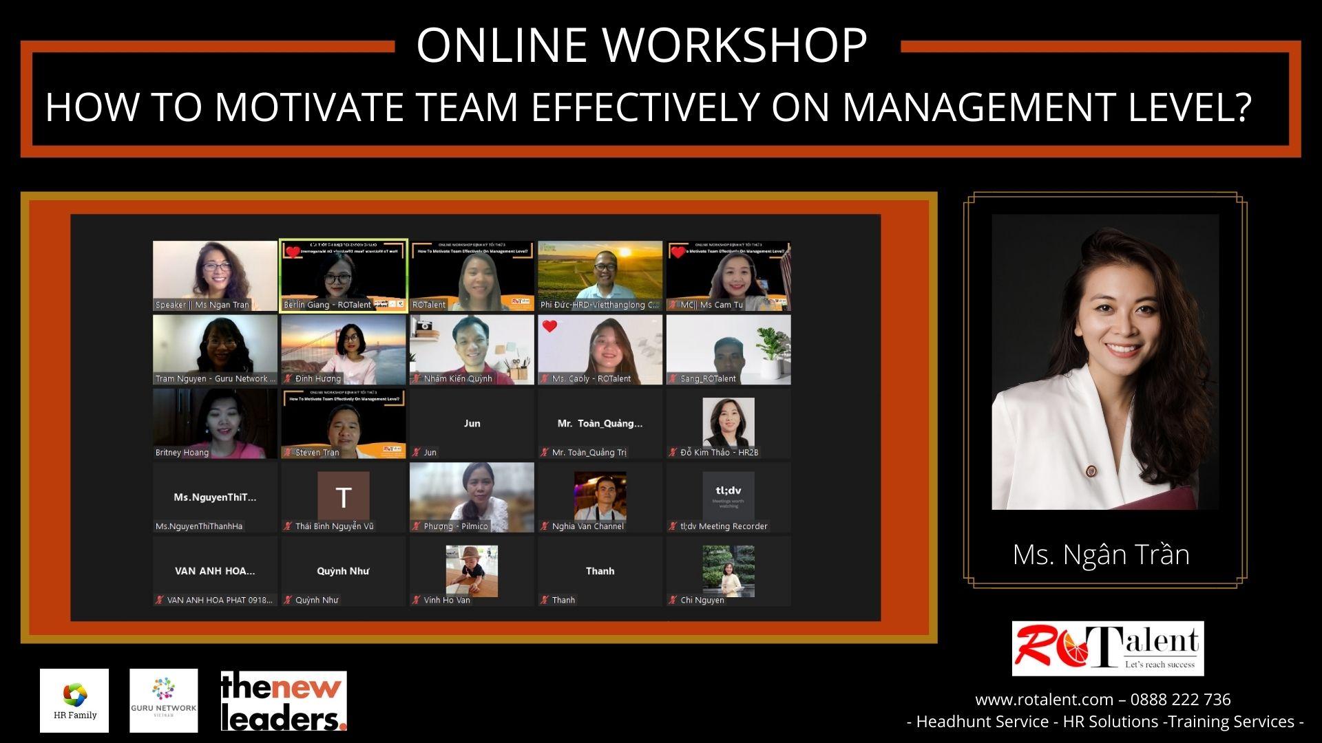 Recap Online Workshop 10.5: “How To Motivate Team Effectively On Manager?” - HR Family Red Orange